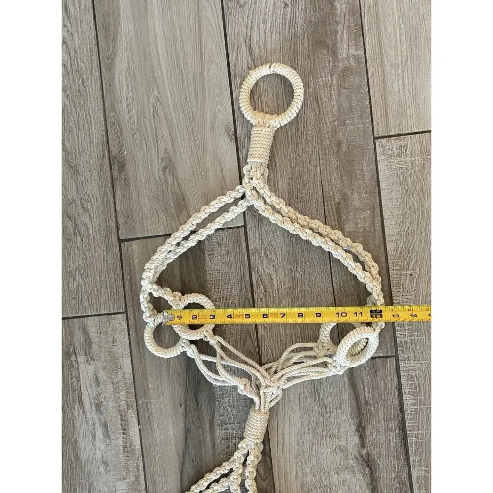 Vintage Macrame Double Plant Hanger 58” Cotton Rope Boho Hanging Planter